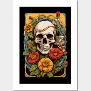 Elegant Floral Skull Art: Trending & Unique Boho Design Posters and Art